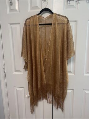 Gold Metallic Fringe Kimono Cover-Up